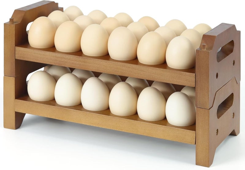 Uibyriy 2-Tier Wooden Egg Holder for 36 Eggs, Wooden Egg Holder Countertop with Carry Handle for Chicken, Duck, and Quail Eggs (Stackable) - Image 1